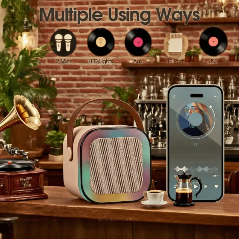 K12 Bluetooth Karaoke Machine Portable 5.3 PA Speaker System with 1-2 Wireless Microphones for Home Kids Family Party Gifts