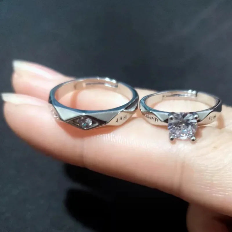 Luxury Trendy Couple Pledge Love Token Ring with Letter His Queen&Her King Engraved Wedding Ring for Women&Men Finger Rings