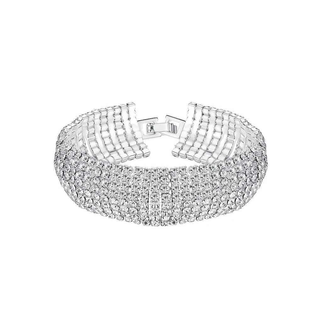 Women Simulated Crystal Bracelet 7 Row Wide Removable stretch Circle Multirow Bangle