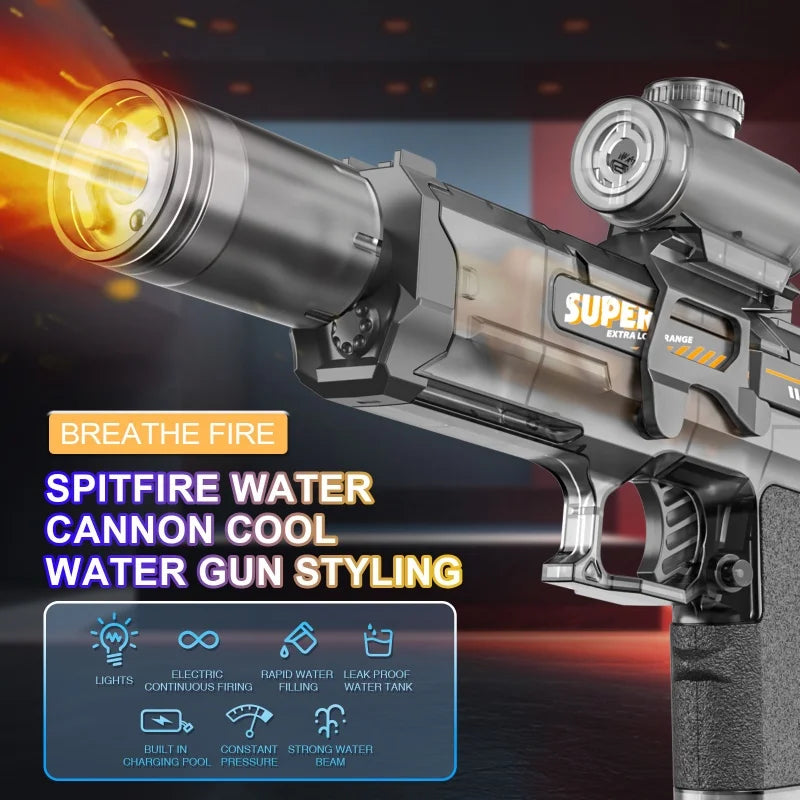 Firelight Electric Continuous-Fire Water Gun with Integrated Pulse Flame Light Effects - Self-Loading  Recoiling Children's Toy