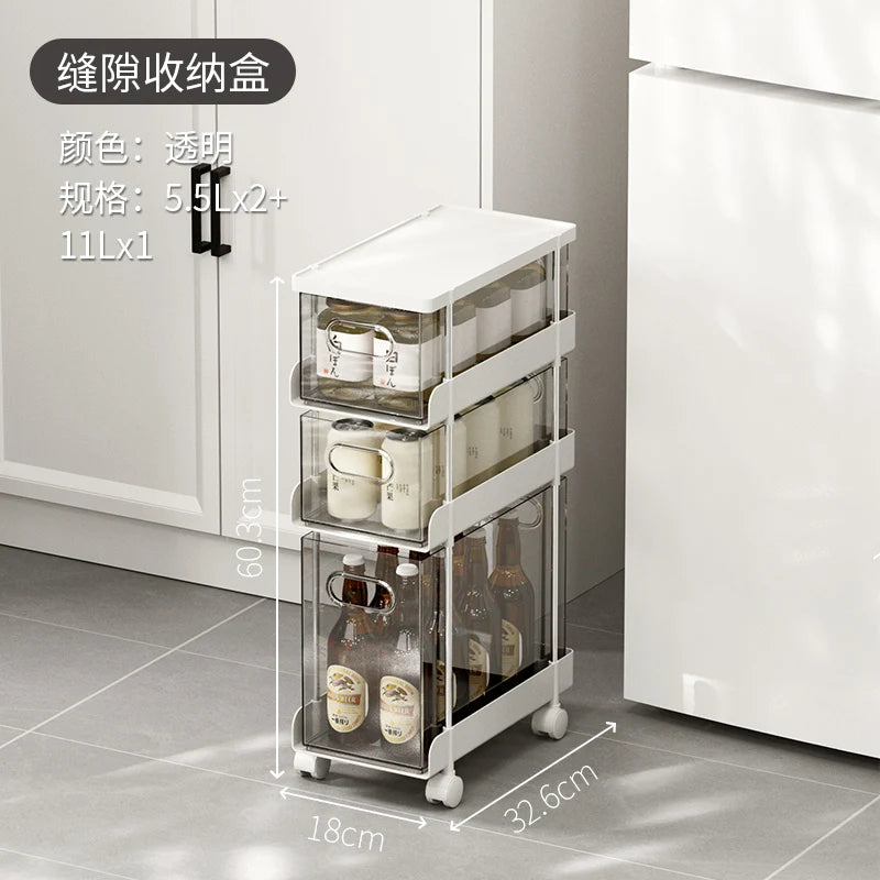 Kitchen Gap Storage Shelf Drawer-Type Narrow Side Cabinet Bathroom Organizer with Wheels for Multi-Function，Gap Storage Cabinet,