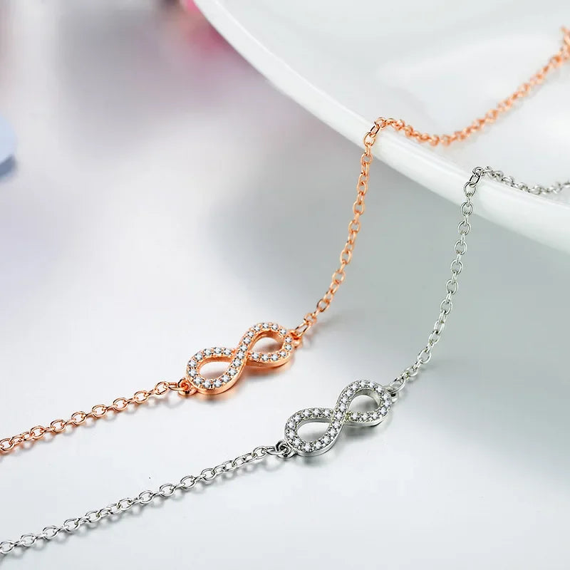 Authentic New Brand Women Infinity Bracelet 925 Sterling Silver Zircon Crystal Charm Bracelet for Women Wedding Jewelry Gift
