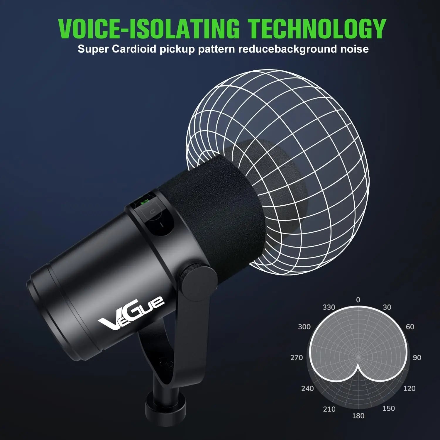 VeGue VM70 USB/XLR All Metal Cardioid Vocal Dynamic Microphone for Podcasting, Gaming, Recording & Live Streaming