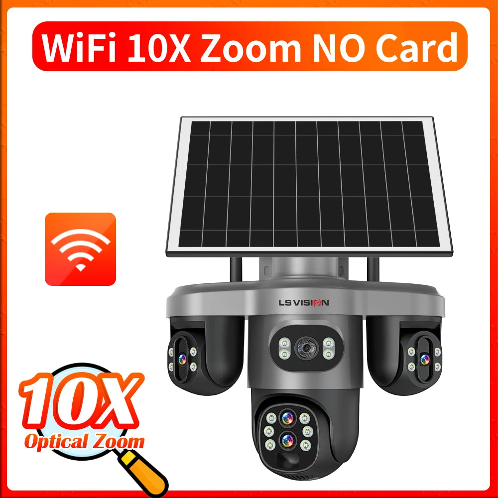 LS VISION 20MP 4G Solar Camera 10X Optical Zoom Four Lens Three Screen Outdoor WiFi Surveillance Cameras Auto Tracking V380 Pro