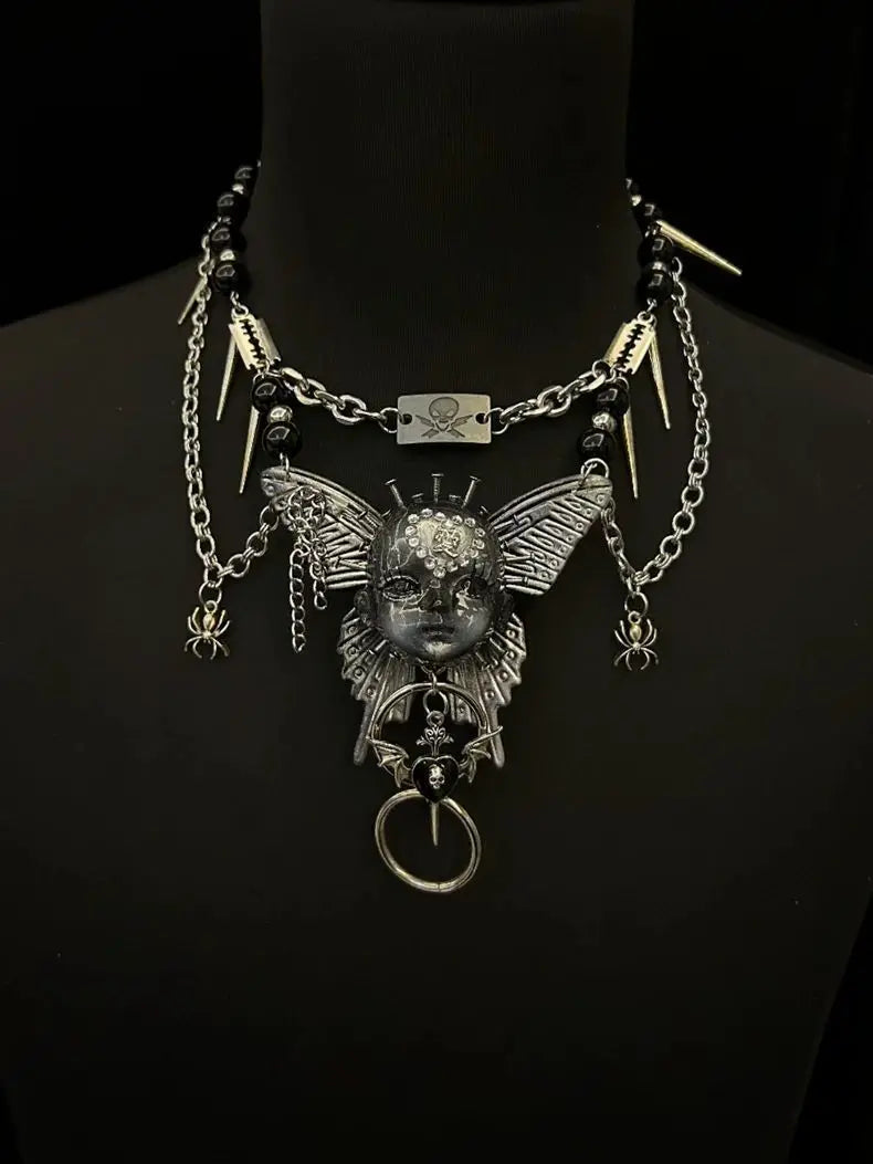 Punk Necklace Human Face Dark Trendy New Gothic Style Neck Accessories for Women Men Jewelry As A Party Gift