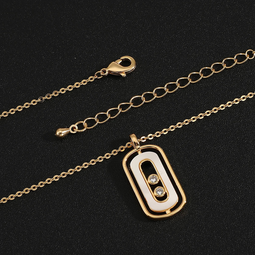 Women's New Fashion 2 Pcs Necklace & Earrings Set Simple Geometic Design Zircon Shell  Jewelry Set Accessory