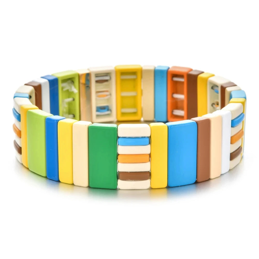 2024 New Fashion Enamel Bracelets Sets For Women Colorful Boho Hand Accessory Beaded Elastic Bangle