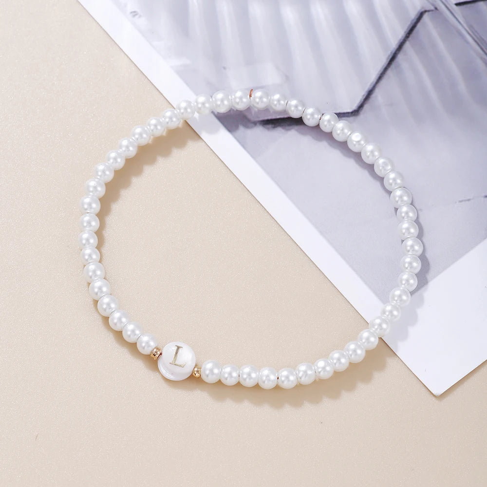 New Fashion 26 Letter Bracelet Women Temperament Handmade Simulated Pearl Bead Bracelet For Women Jewelry Gift