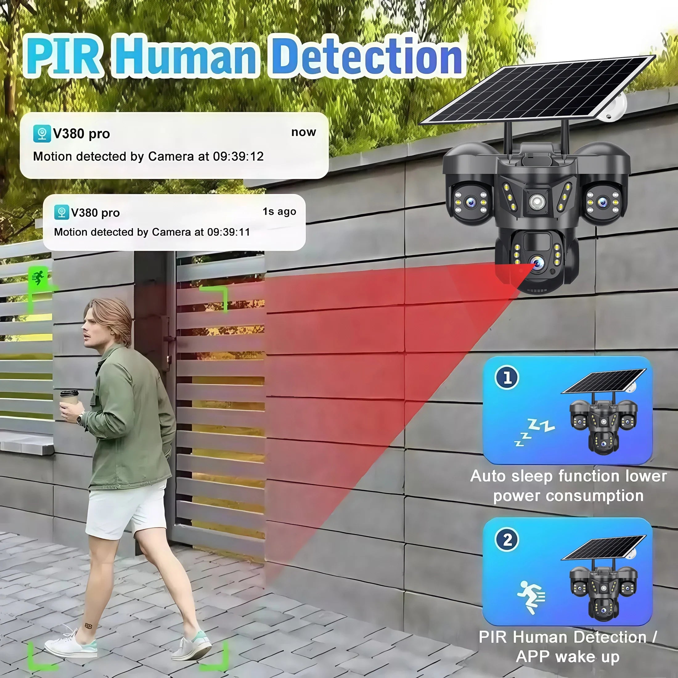 4G Solar Camera V380 Pro HD 15MP 360 Outdoor Waterproof CCTV Night Vision Two Way Audio Human Detection