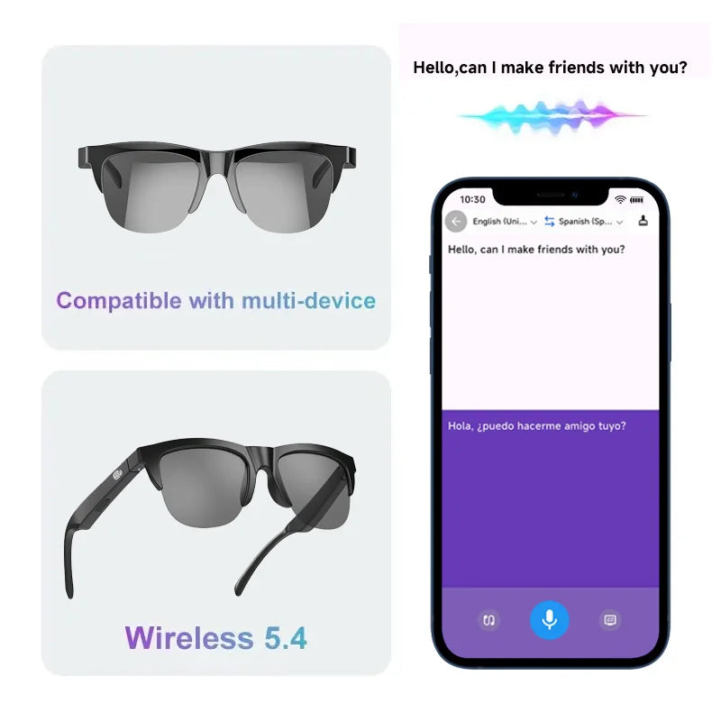 Smart Glasses Translate 2025 High UV Protection Sunglasses Wireless Fashionable Bluetooth Headphones For Men Women Gifts