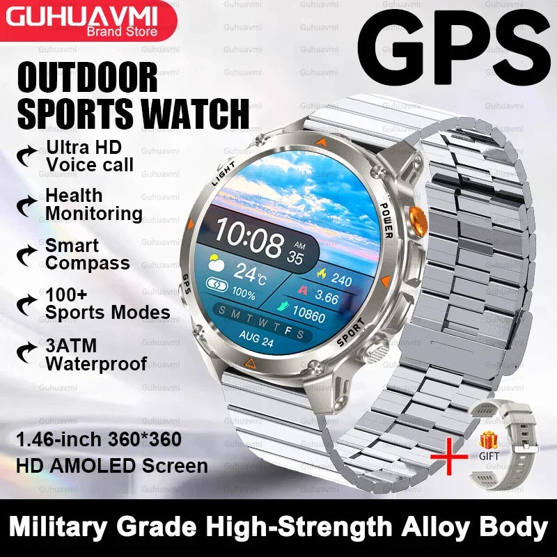 2025New Smart Watch For Men 1.46'' 360*360 HD AMOLED Color Display Voice Call Compass LED Sports Fitness Waterproof Watch Ladies