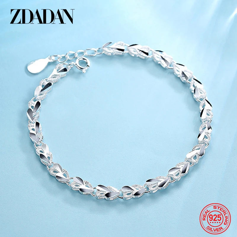 ZDADAN 925 Sterling Silver Bracelet Chain For Women Fashion Wedding Jewelry Gift