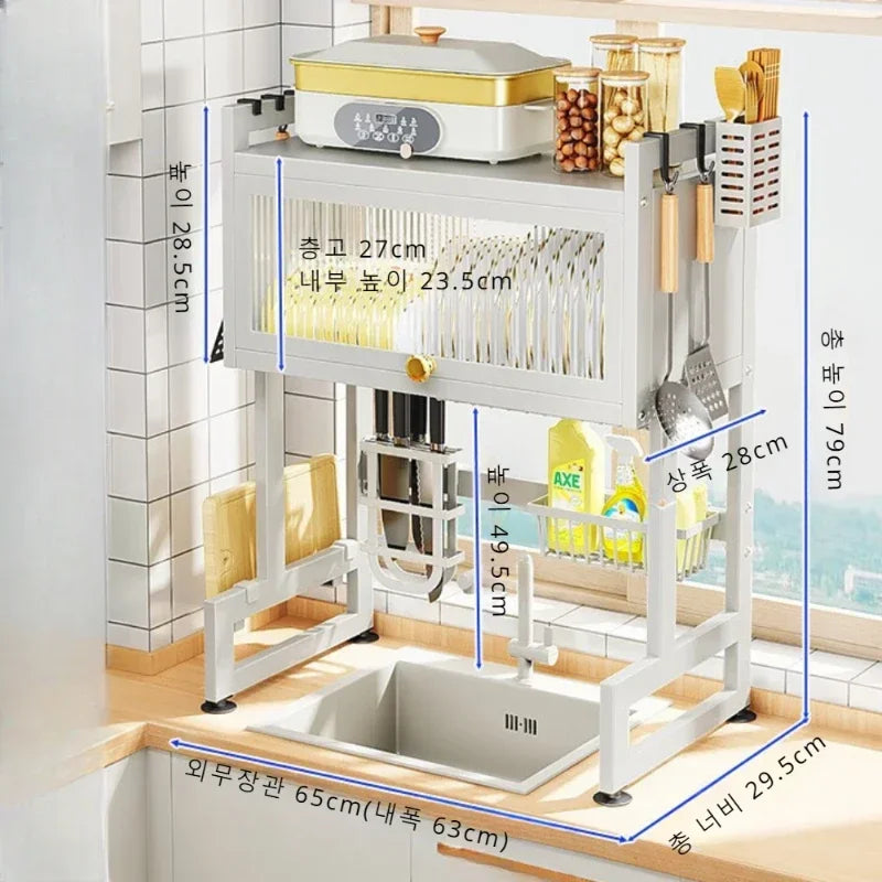 Kitchen Storage Cabinet Kitchen Stainless Steel Drain Shelf Multi Organizer Cabinet Sink Rack Over The Sink Dish Drying Rack