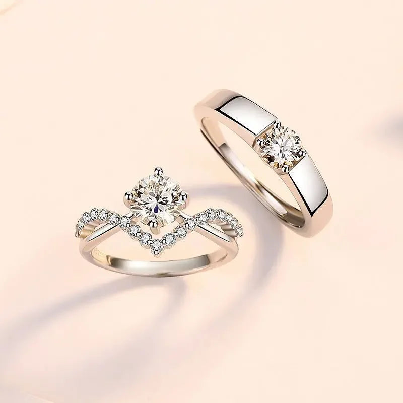 1/2pcs Silver Color Shiny Zircon Matching Couple Rings Luxury Delicate Wedding Rings Set for Women Men Charm Jewelry Accessories
