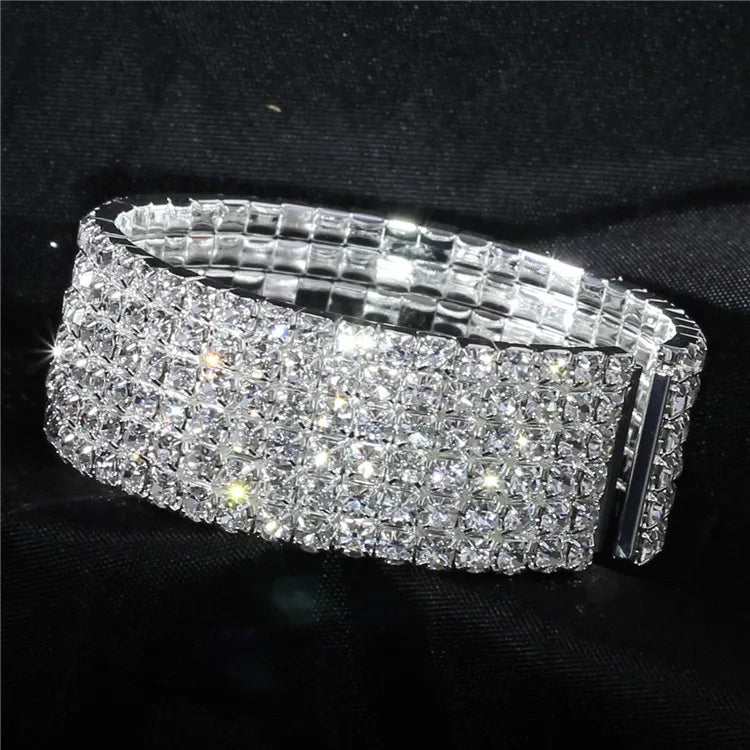 Wedding Bridal Jewelry 1-10 Row Cuff CZ Rhinestone Crystal Stretch Strand Bracelet Bangle Dropshipping