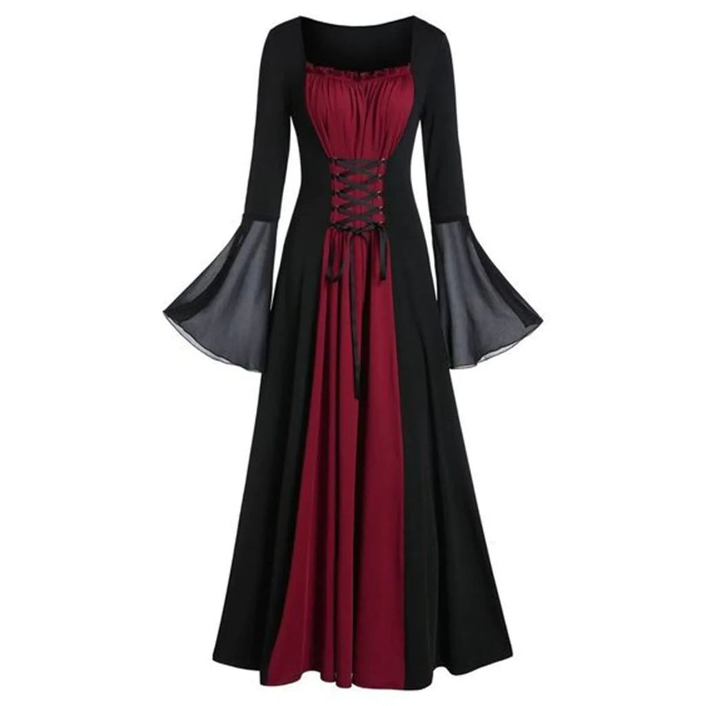 Halloween Medieval Dresses For Women Costumes Trumpet Sleeves Gothic Retro Gown Strap High Waist Cosplay Dress Dress Up Party
