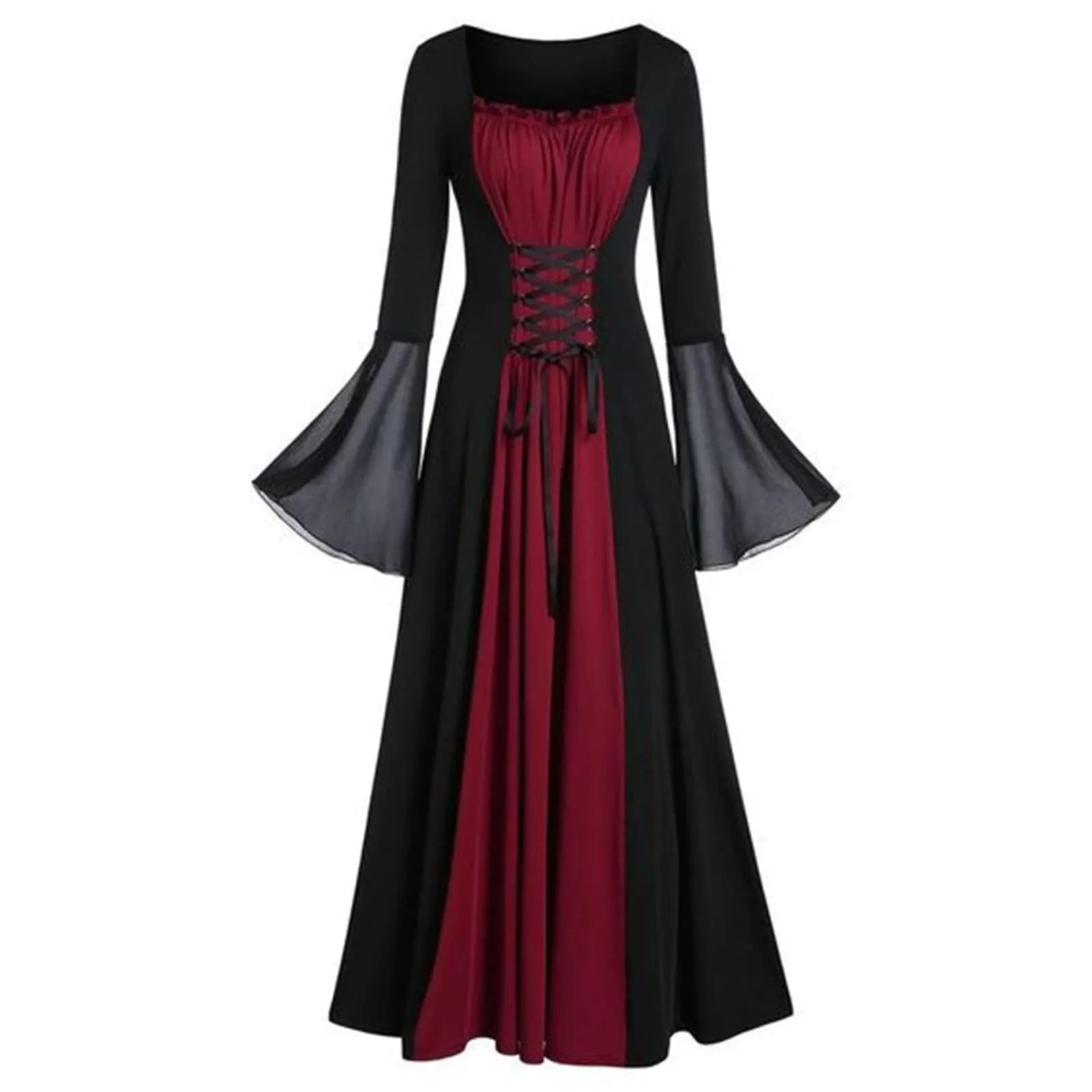 Halloween Medieval Dresses For Women Costumes Trumpet Sleeves Gothic Retro Gown Strap High Waist Cosplay Dress Dress Up Party