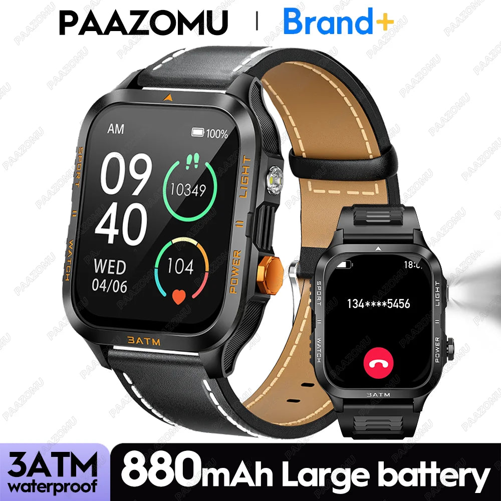 New Smartwatch 880MAH Ultra Battery 3ATM Waterproof 1.96''HD Screen Bluetooth Call Health Monitor Flashlight Sports Smart Watch
