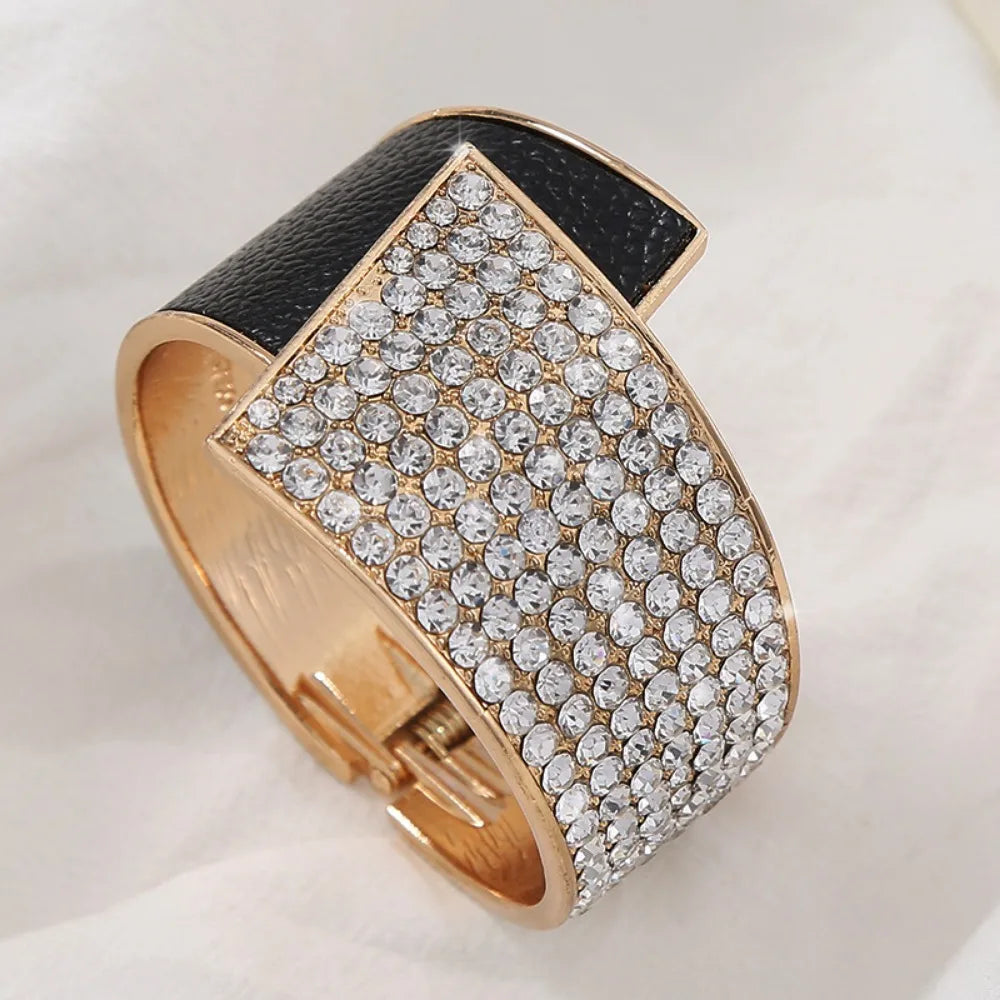Fashion Rhinestones Cuff Bracelets Bangles Female Wedding Charm Bracelet for Women Jewelry Gift Shiny Crystal Wide Bangles