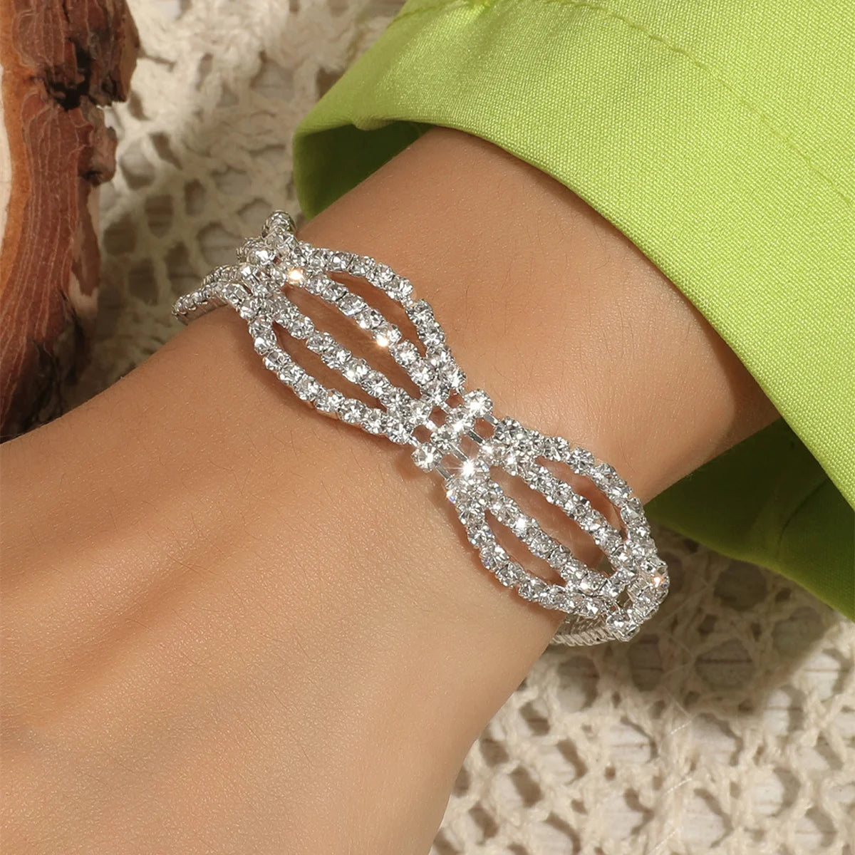 Wedding Bridal Jewelry 1-10 Row Cuff CZ Rhinestone Crystal Stretch Strand Bracelet Bangle Dropshipping