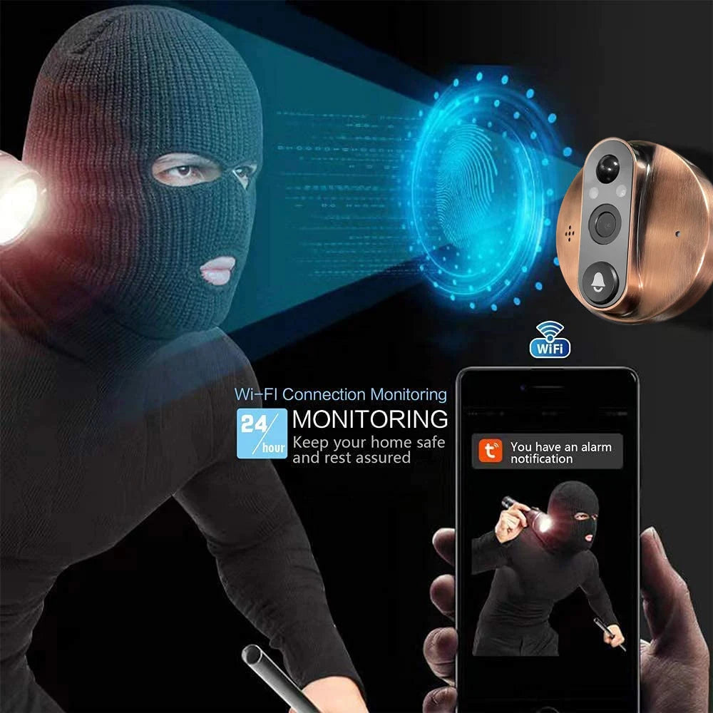 3MP Tuya Smart WiFi Door Bell Eye Peephole Camera Battery PIR Motion Detect Night Vision Digital Viewer Doorbell Smart Life APP