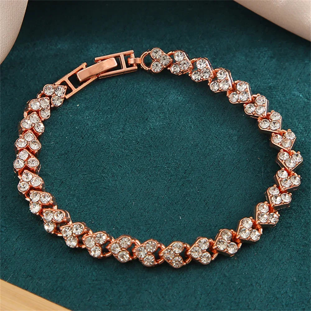 Fashionable Exquisite Delicated Crystal Heart Tennis Bracelet for Women Girls Charm Rhinestone Paved Handmade Bracelet Jewelry