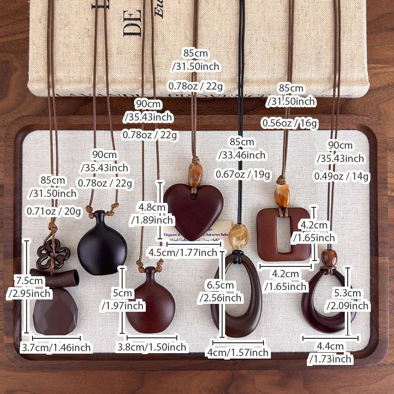 Fashion Women Necklace New Chinese Retro Long Hollow Wooden Pendant Unique Design Elegant Stylish Chain For Ladies