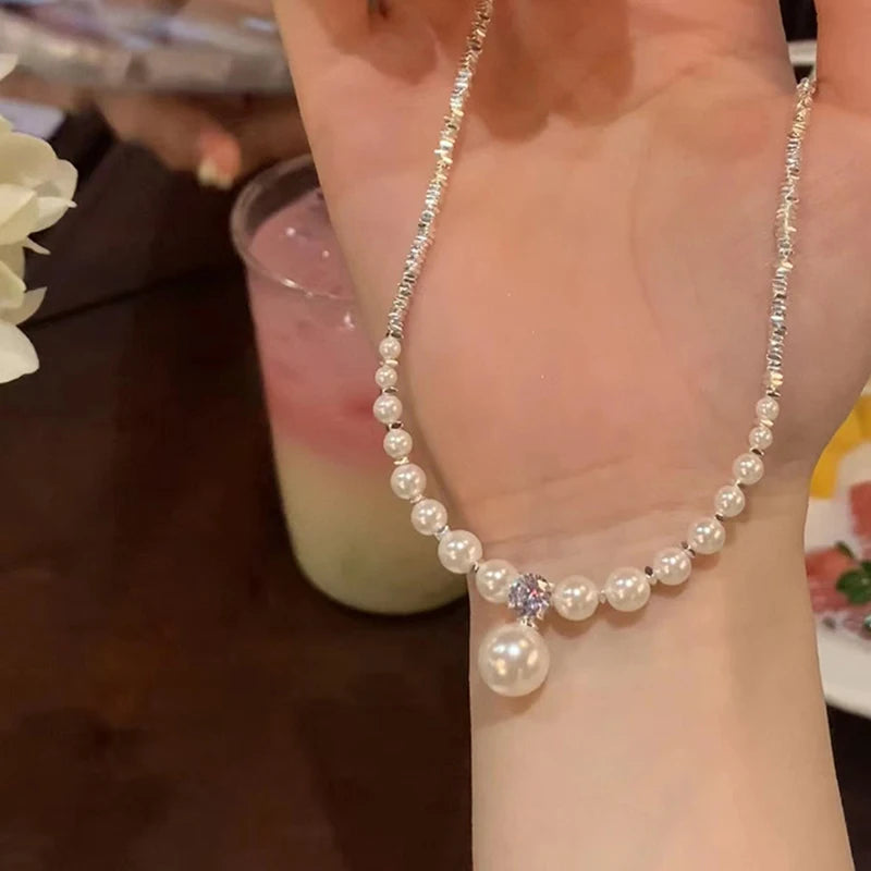 Fashion Advanced Sense Pearls Necklace For Women Girls Simple Pearl Pendant Clavicle Chain Party Jewelry Accessories Gifts