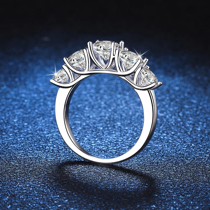 JOIAS HOME 18k Plated 3.6CT All moissanite Rings for Women 5 Stones Sparkling Diamond Wedding Band S925 Sterling Silver Jewelry