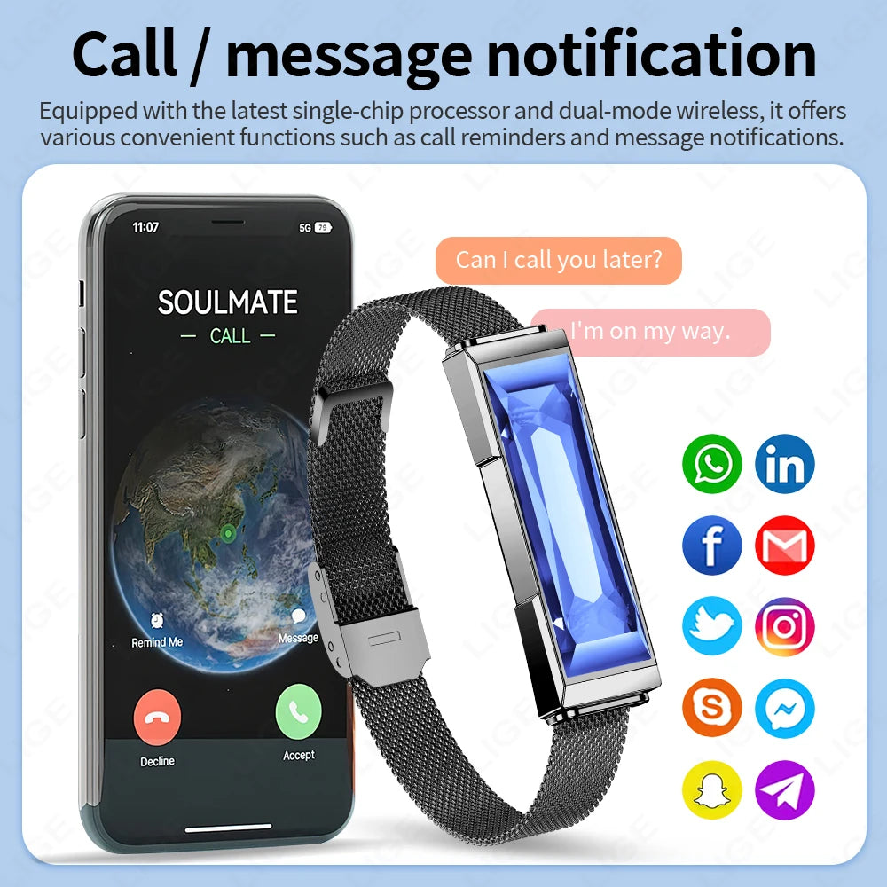 LIGE Smart Chain Bracelet For Women Bluetooth Connected APP Sports Heart Rate Blood Oxygen Sleep Monitor Ladies Smart Bracelet