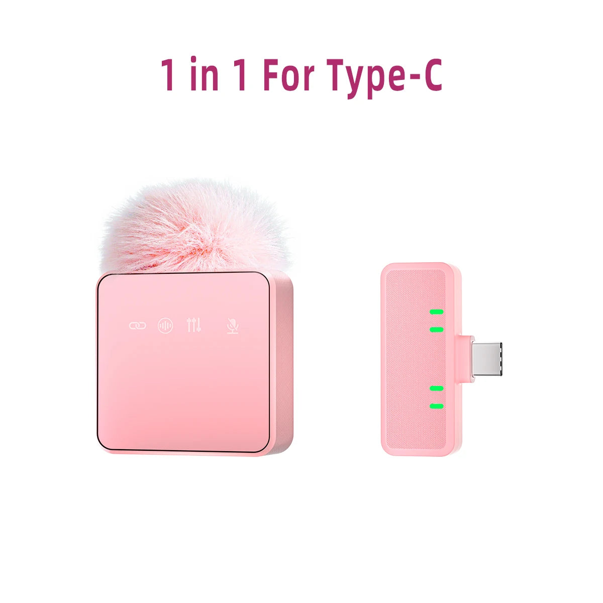 1 In 4 Pink Noise Canceling Lavalier Microphone With Windproof Cap Wireless Mute Function For Cell Phone Portable Audio Video