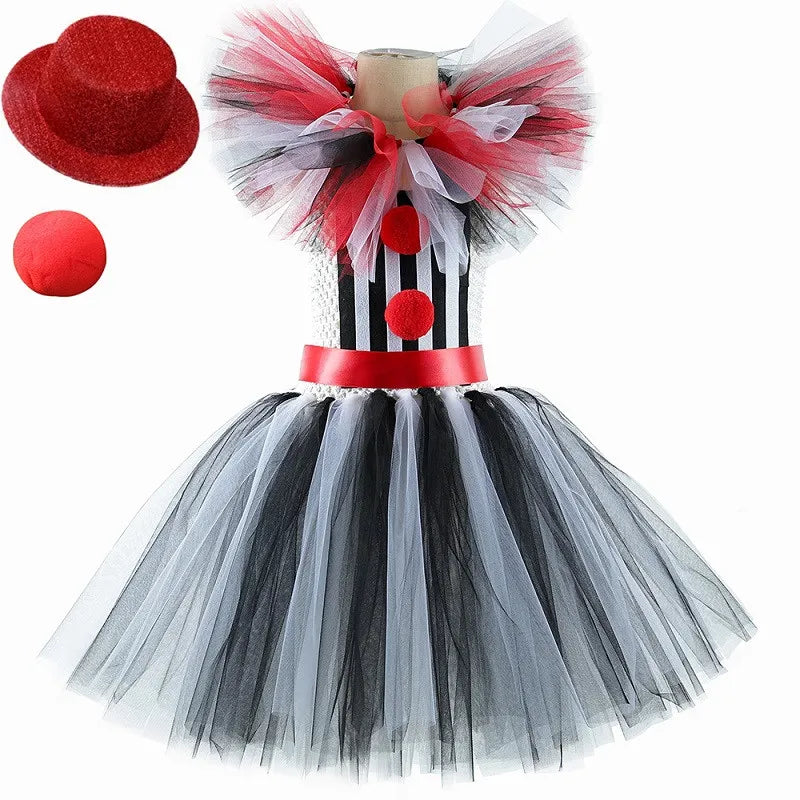 Halloween Art The Clown Costume for Kids Carnival Party Fancy Tutu Dress Girls Scary Striped Killer Clown Terrifier Costumes Set