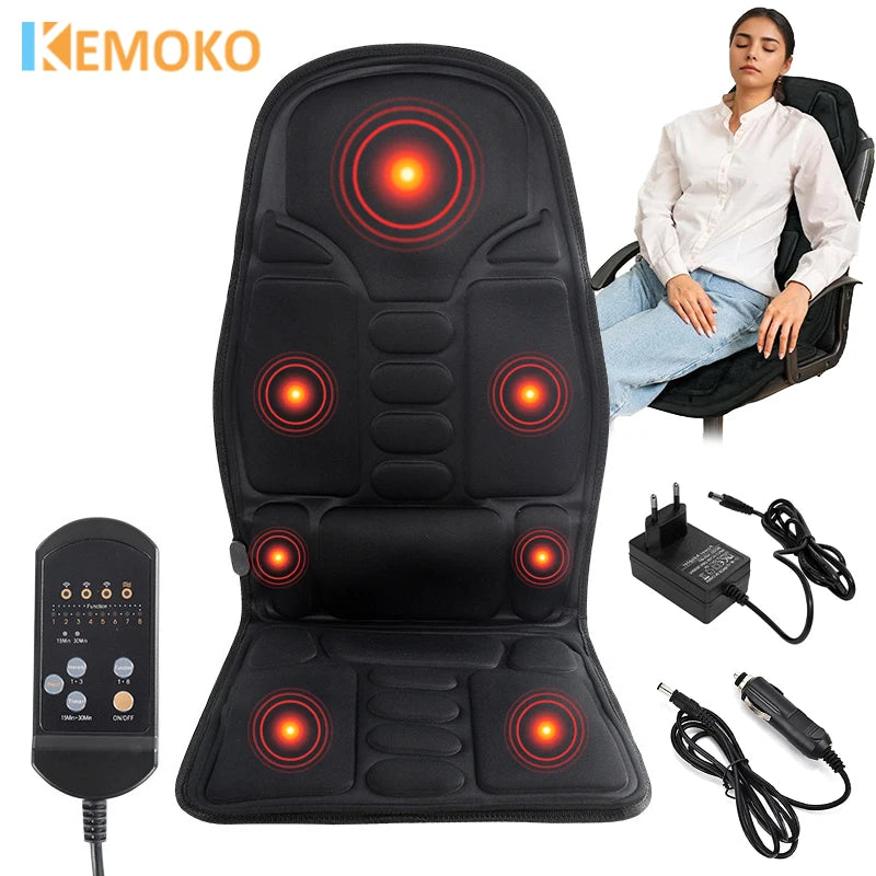 Electric Back Massager Chair Mat Heating Vibrator Full-Body Massage Chair Cushion Lumbar Neck Back Mattress for Car Home Office