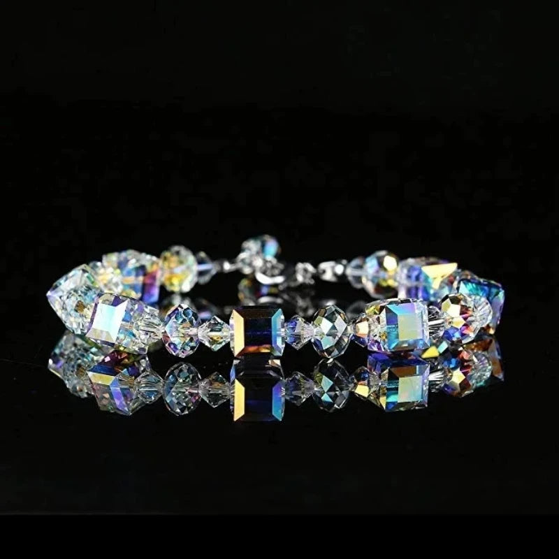 Delysia King 1pcs Women Trendy Cube Crystal Bracelet Luxurious Personality Versatile Wrist Chain Best Friend Gift