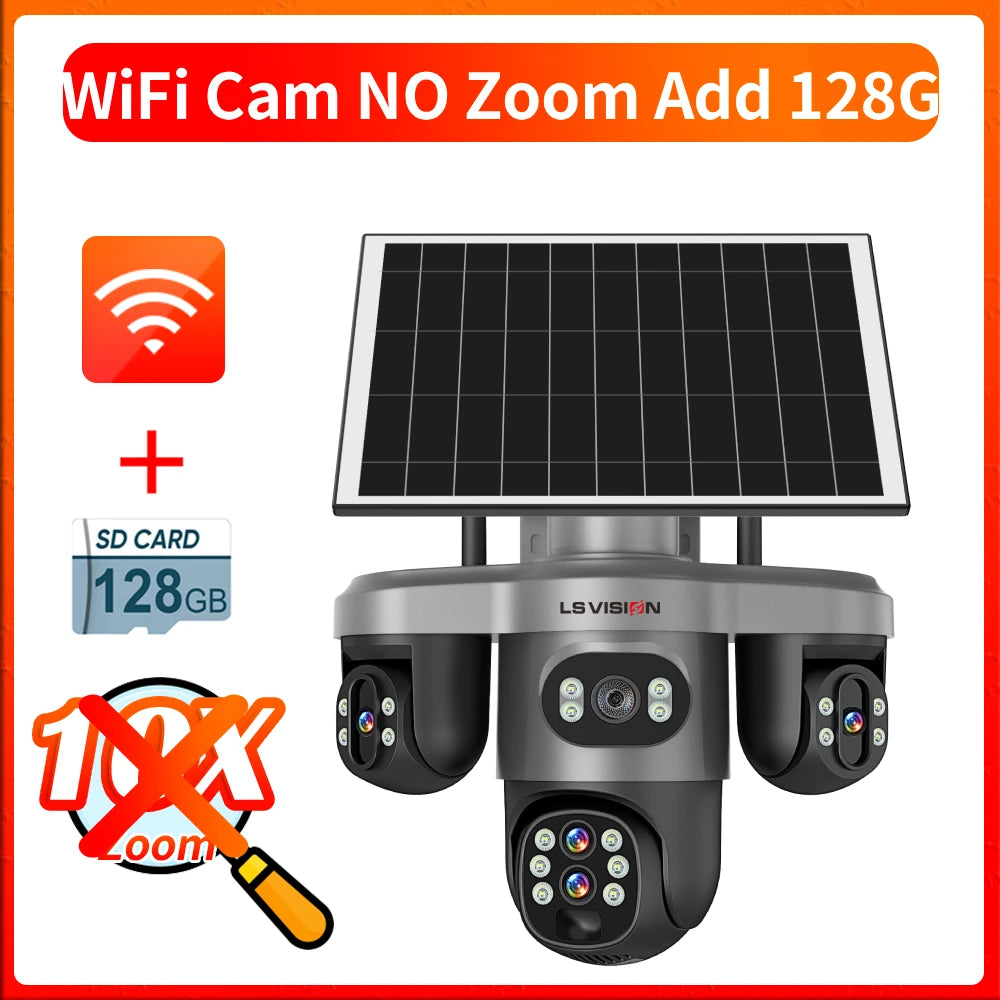LS VISION 20MP 4G Solar Camera 10X Optical Zoom Four Lens Three Screen Outdoor WiFi Surveillance Cameras Auto Tracking V380 Pro