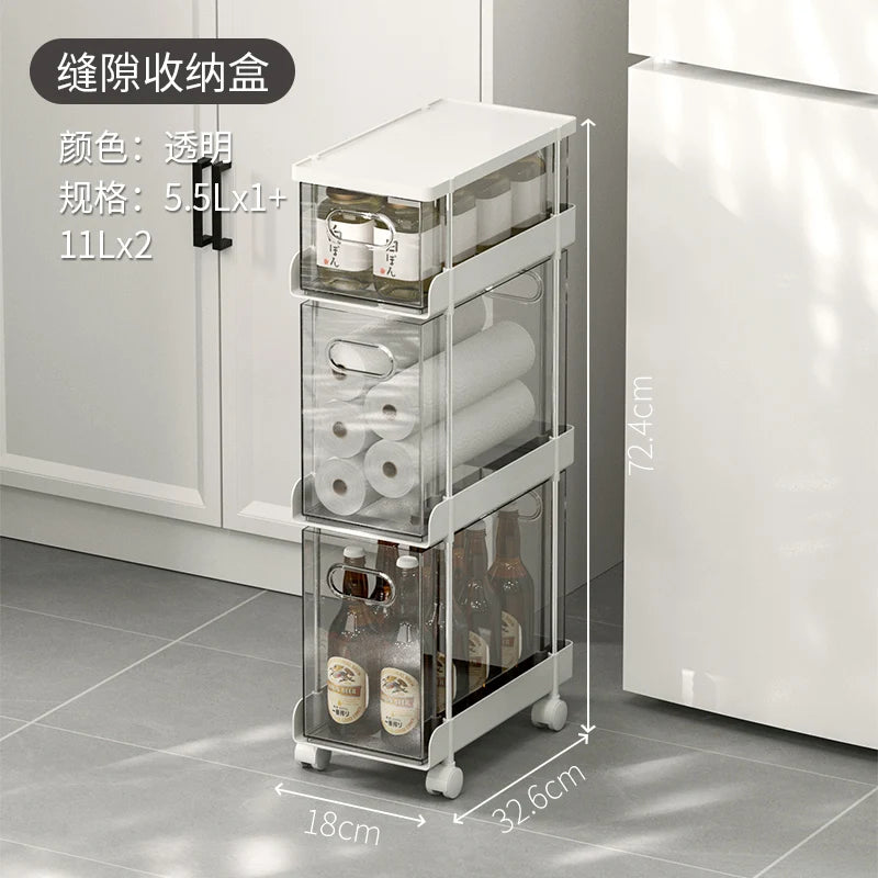 Kitchen Gap Storage Shelf Drawer-Type Narrow Side Cabinet Bathroom Organizer with Wheels for Multi-Function，Gap Storage Cabinet,