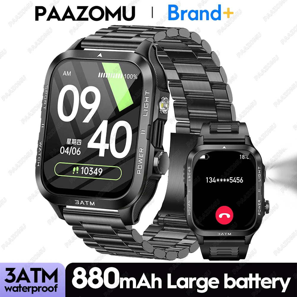 New Smartwatch 880MAH Ultra Battery 3ATM Waterproof 1.96''HD Screen Bluetooth Call Health Monitor Flashlight Sports Smart Watch
