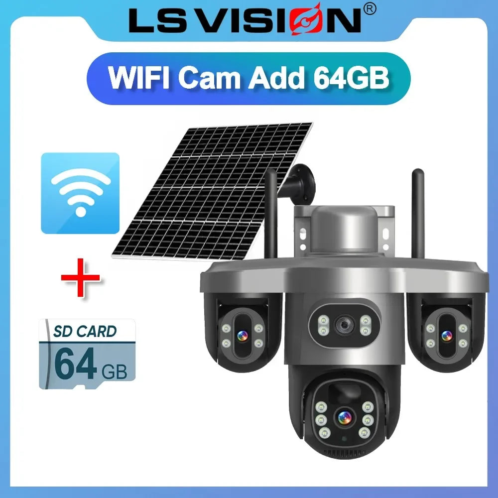 LS VISION 15MP Three PTZ&Screen 4G Solar Camera WIFI Wireless CCTV 10X Zoom Auto Tracking Wifi Security V380 Pro Outdoor Cameras