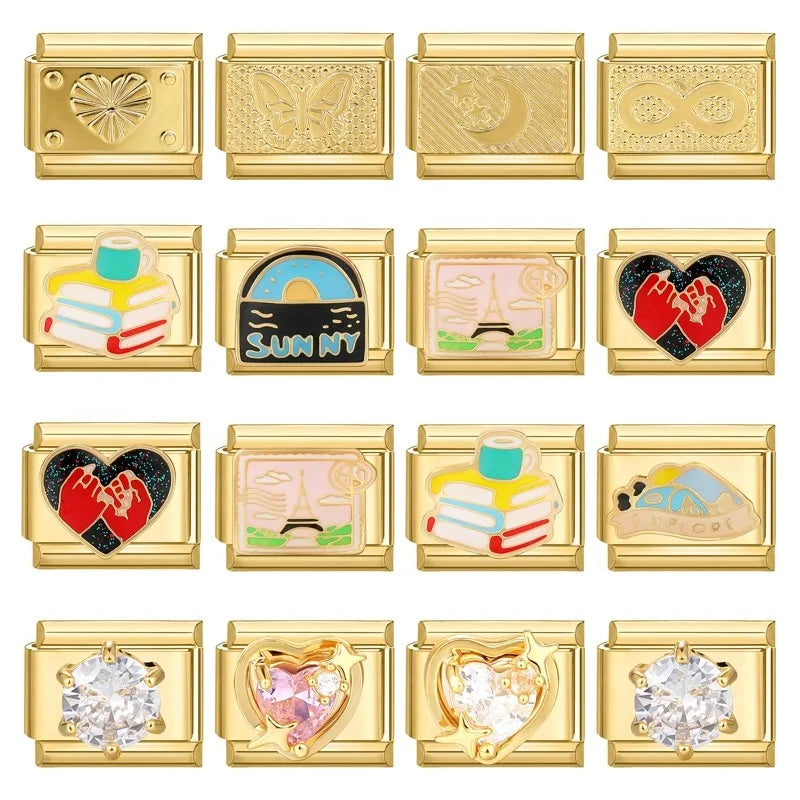 New Fashion 9mm 15 Style Italian Modular Charm Bracelet Fashionable Leisure Holiday Scenery Literary Modular Elastic Bracelet