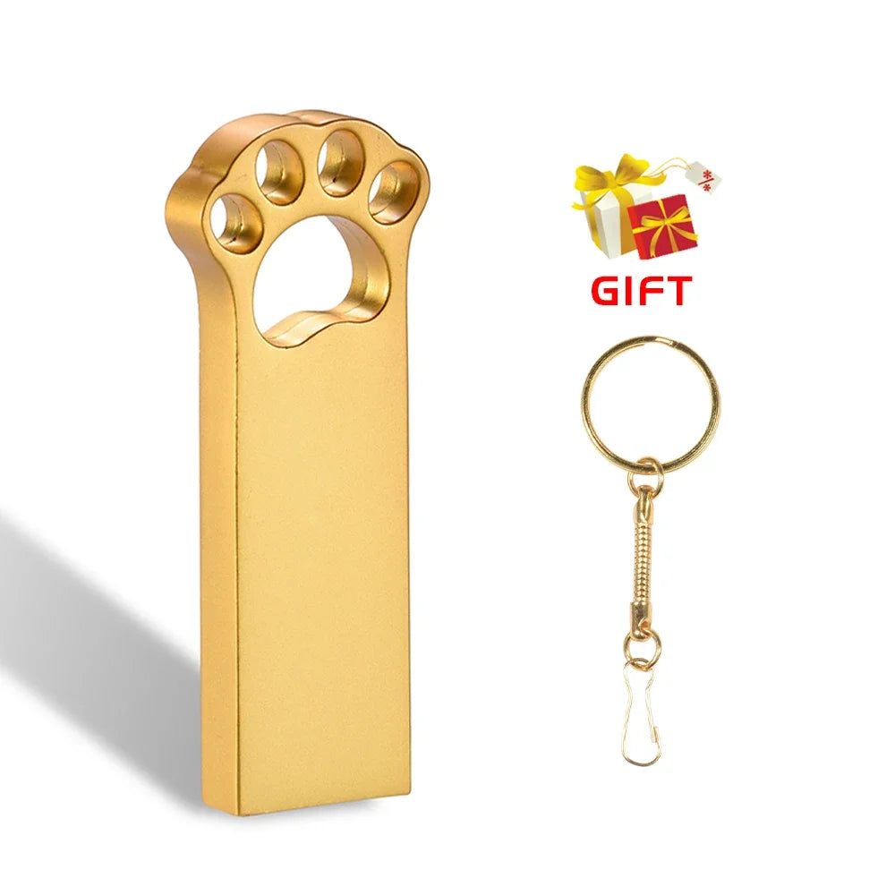 Beautiful Cat's Paw Metal USB Flash Drive 128GB Not Logo Memory Stick 64GB 100% Real Capacity Pendrive 32GB Creative Gift