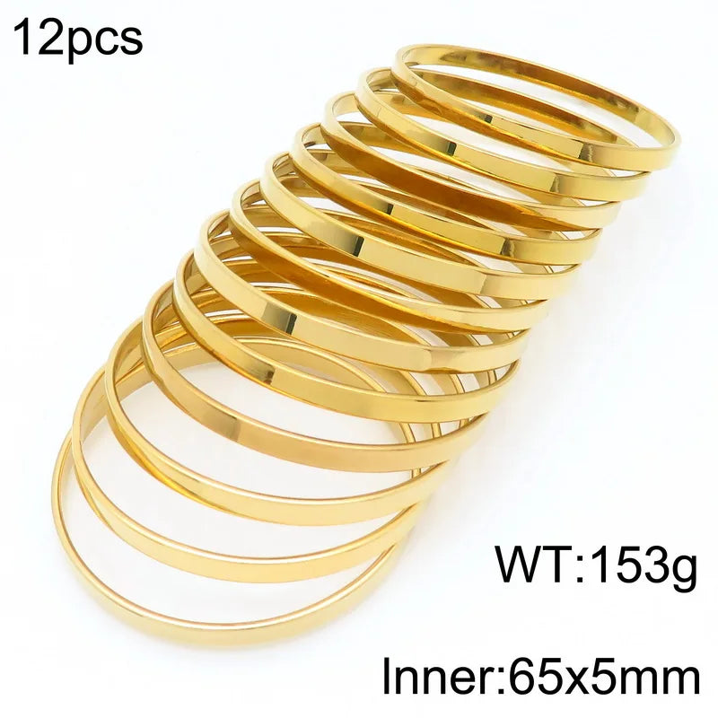 Simple Fashion 5mm 7pcs Flat Surface Stainless Steel Bangle For Women Wedding Party Bracelet Famale Trendy Jewelry Gifts