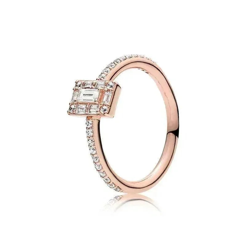 2025 New 925 Sterling Silver Sophisticated Rose Gold Radiant Crown Round Heart Ring Timeless Luxury Charm Jewelry Sweet Gifts