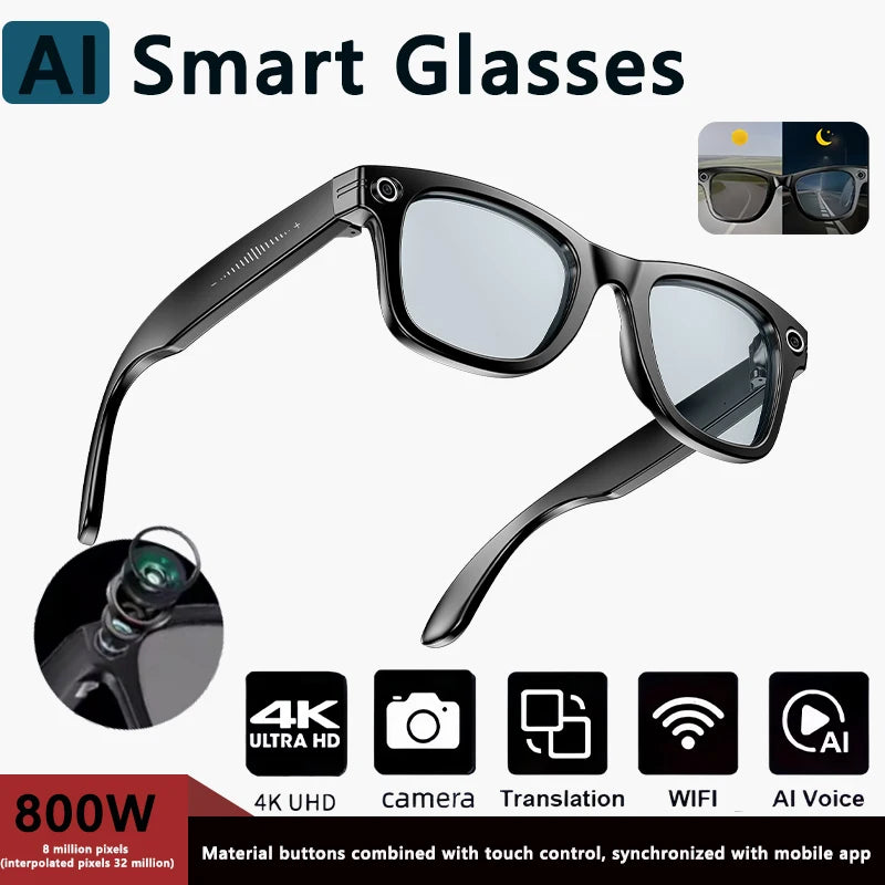 AI smart glasses with Camera Video 8MP Translation Sunglasses Bluetooth Call Music Play Men Women 2025 Recording 100+ Languages