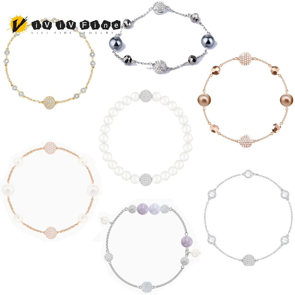 2025 New Fashion Women's Simple Round Ball Bracelet Austrian Crystal Small Pearl Invisible Magnetic Clasp Bracelet Romantic Gift