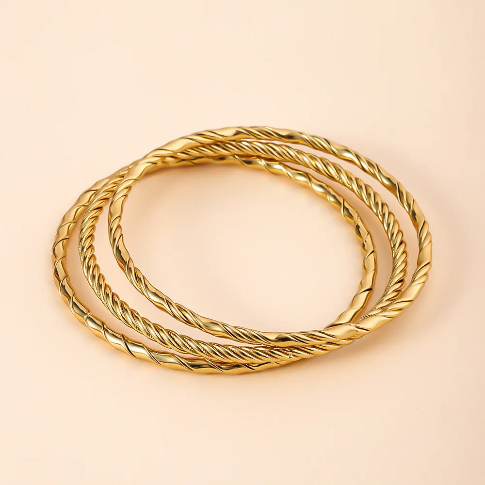 3PCS Stainless Steel Bracelet for Women, 18K Gold Plated Waterproof Wrist Bangle for Girls' Daily Jewelry Accessories Gifts