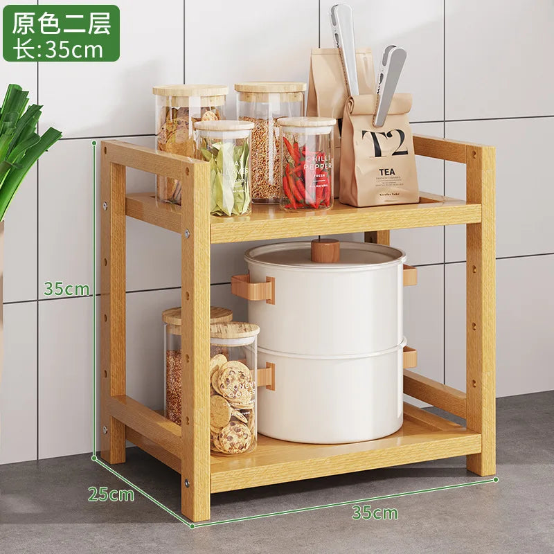 Kitchen Storage Ra Countertop Cabinet Multi-layer Partition elf Spice Microwave Pot Storage Organizer Bamboo Material
