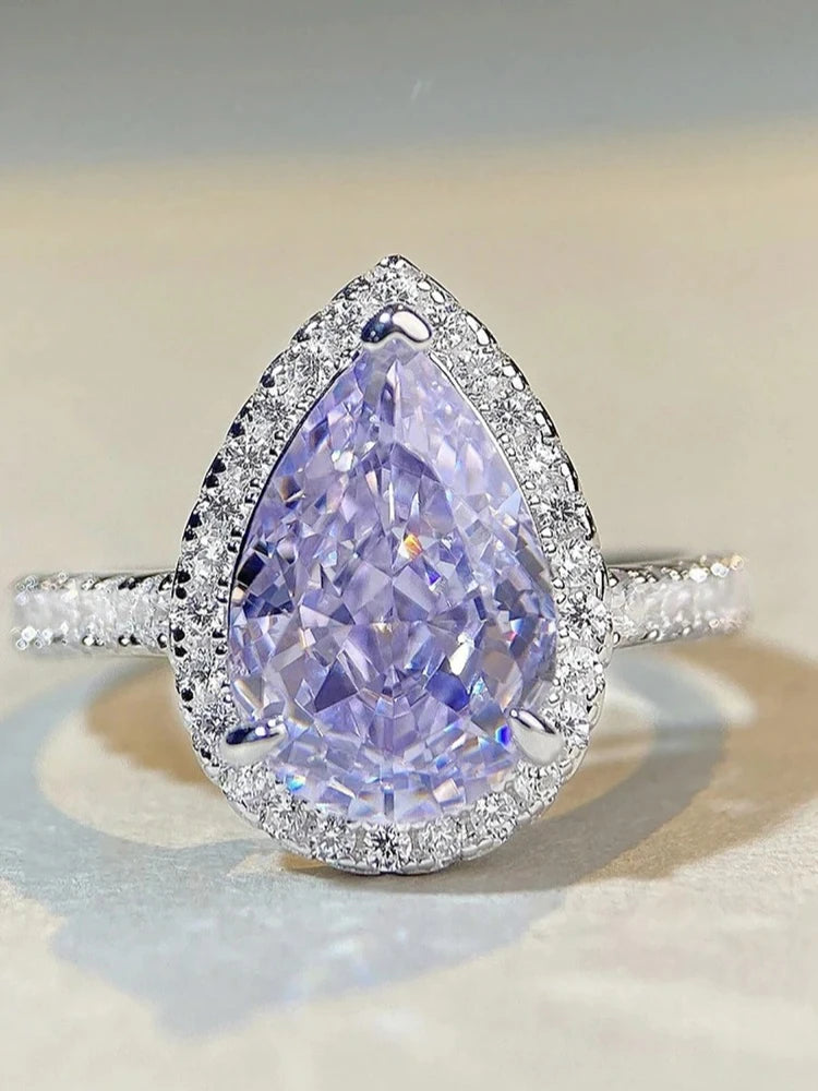 925 Sterling Silver Gorgeous Pink Color Zircon Water Drop Ring For Women Engagement Wedding Luxury High Quality Fine Jewelry