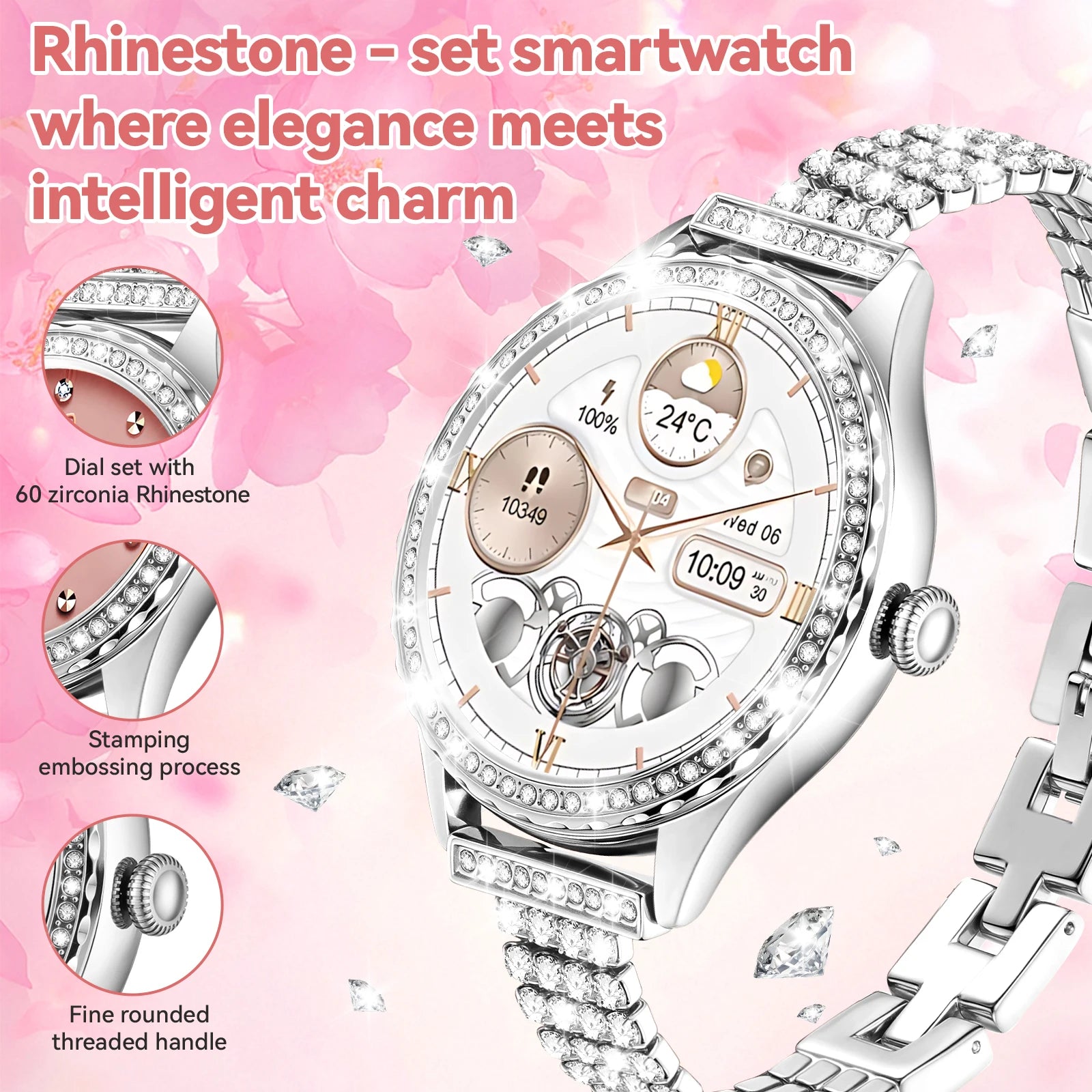 smartwatch for women supports wireless calls, over 100 sports modes and fitness tracking. It features music contr