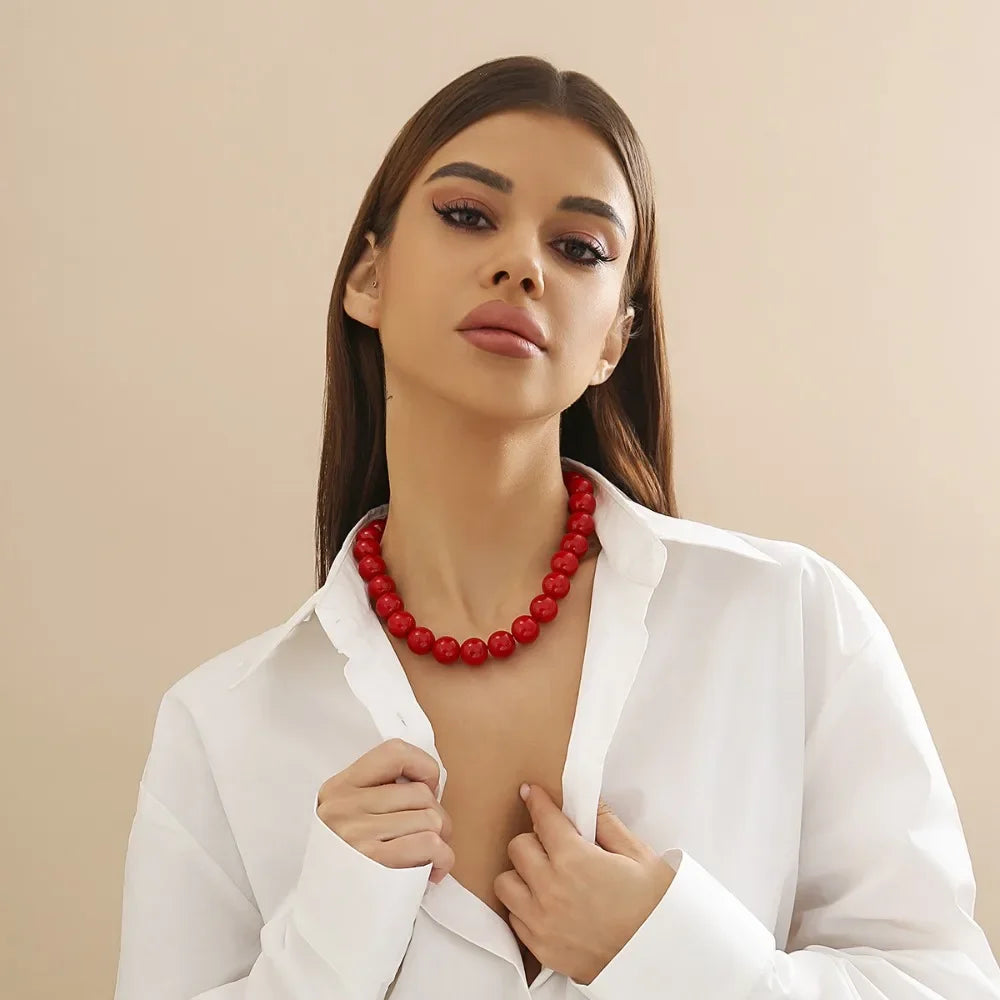 New Fashion Acrylic Beaded Necklace Simplicity Women Beaded Single Layer Clavicle Necklace Colorful Temperament Necklace