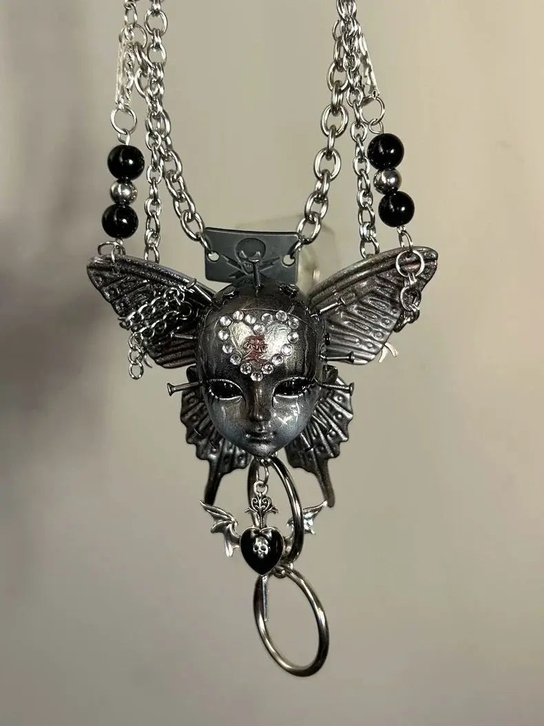 Punk Necklace Human Face Dark Trendy New Gothic Style Neck Accessories for Women Men Jewelry As A Party Gift